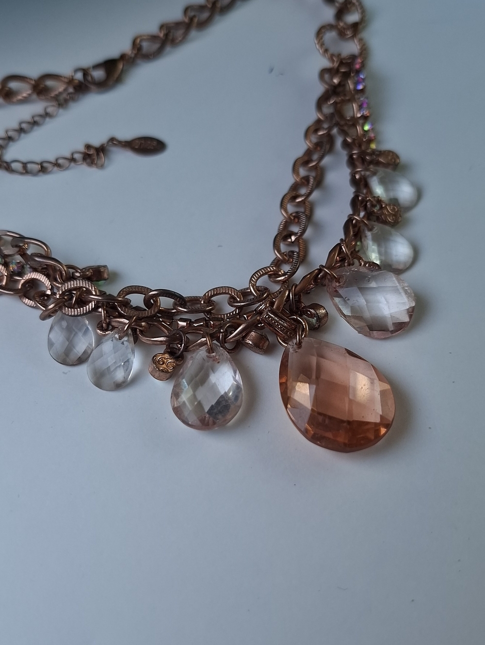 2028 Jewelry Copper Tone Peach Crystal Teardrop Cluster Choker Necklace